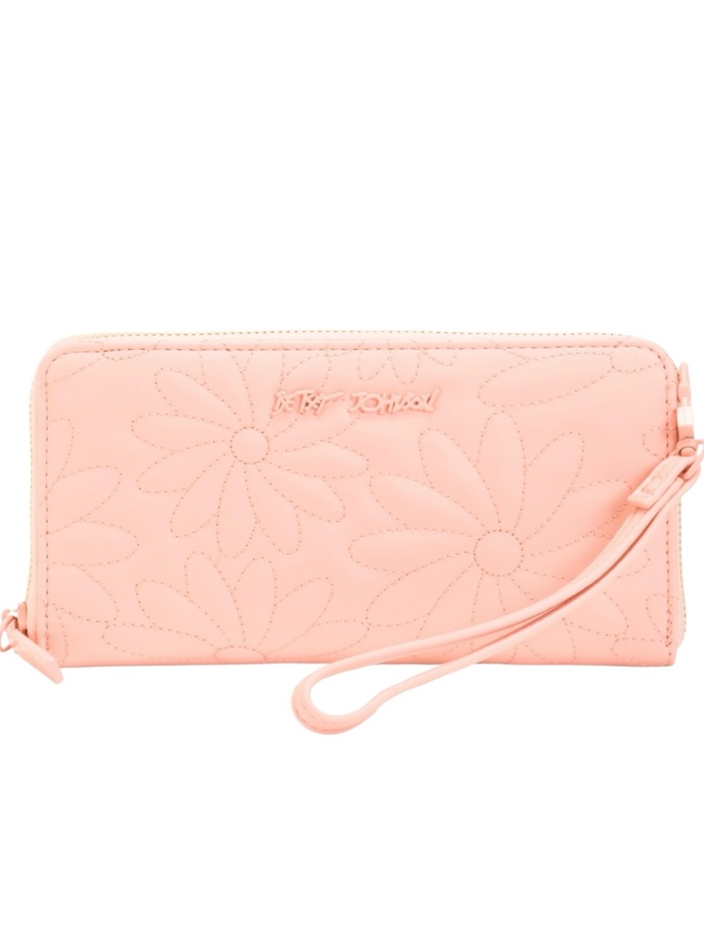 Betsey Johnson New Pink Floral Quilted Faux Leather Zip Around Wallet